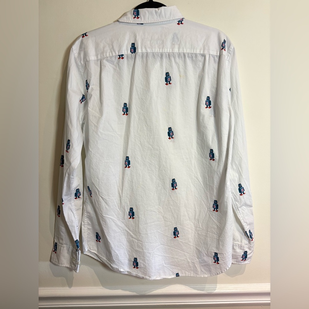 Bonobos Washed Button Down Slim Fit White Robot Print Sport Shirt Size Medium - Picture 4 of 7